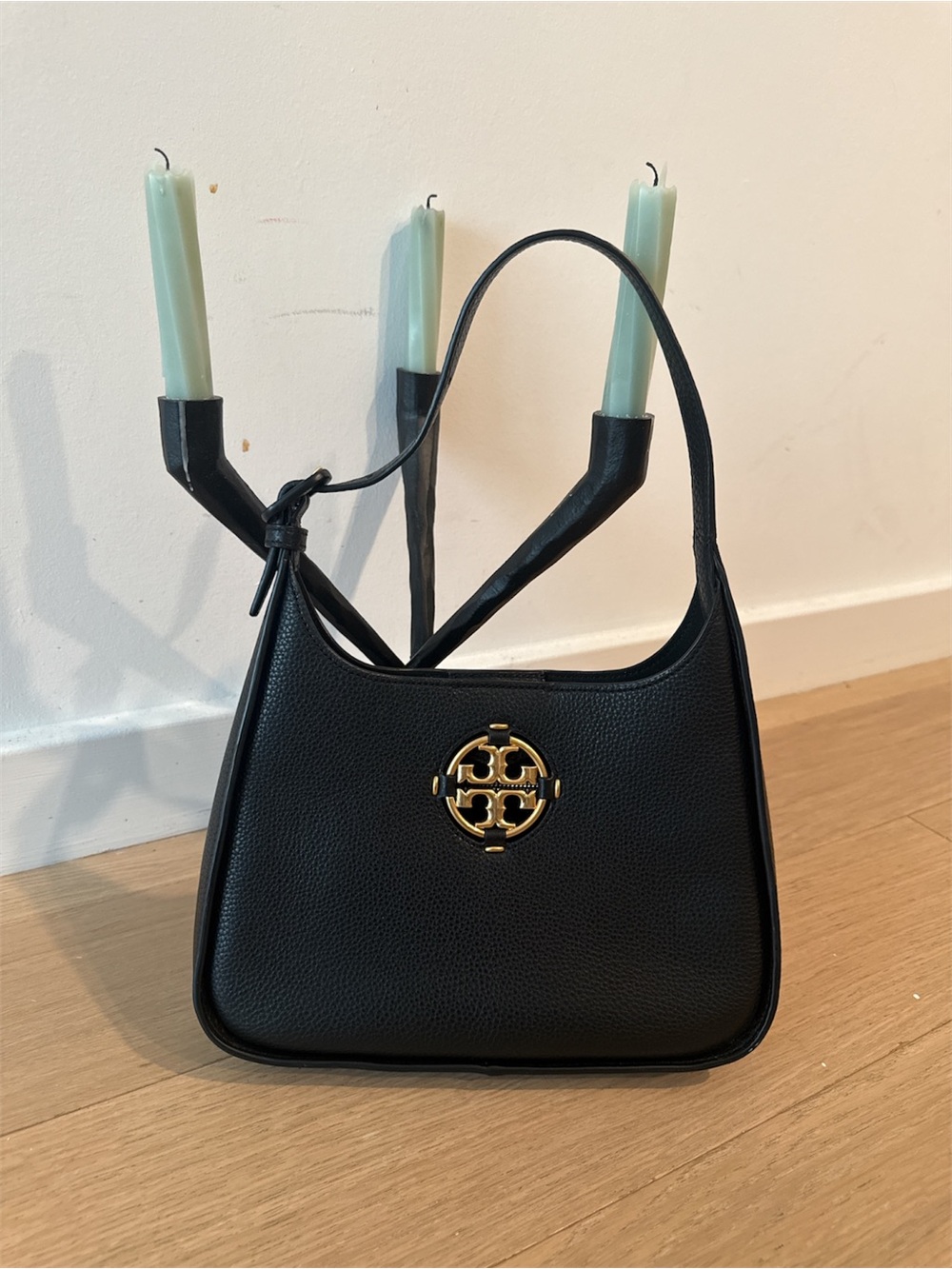 Tory Burch Black Classic Miller Pebbled Leather Hobo/Shoulder Bag with Gold Logo